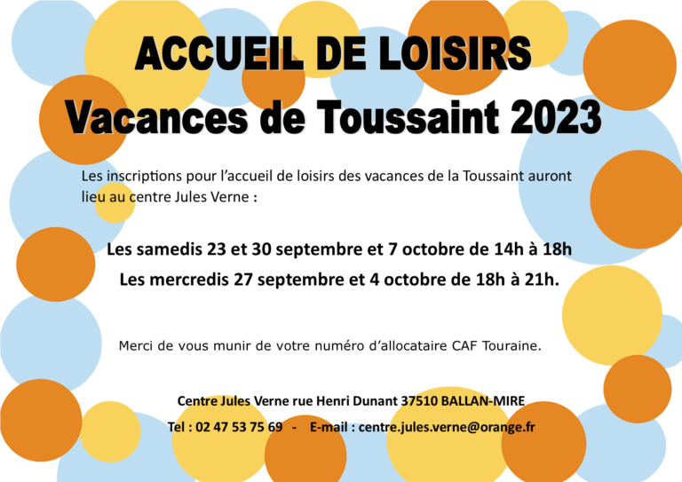 Vacances Toussaint 2023 centre social Jules Verne Ballan-Miré