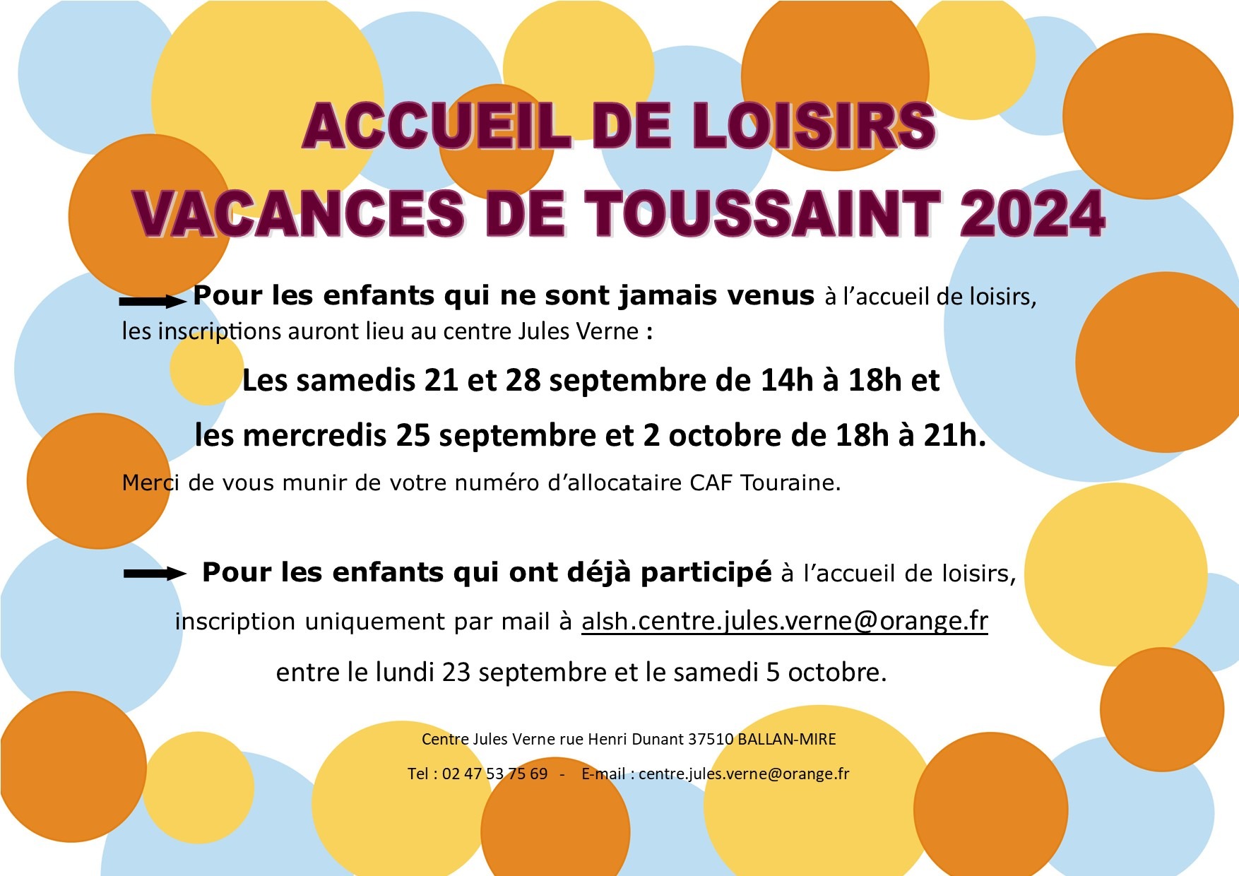 You are currently viewing Inscriptions accueil de loisirs Toussaint 2024