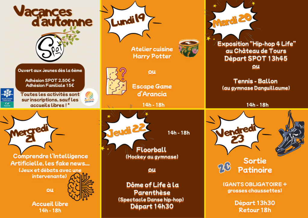centre social Jules Verne planning SPOT du 19 au 23 octobre