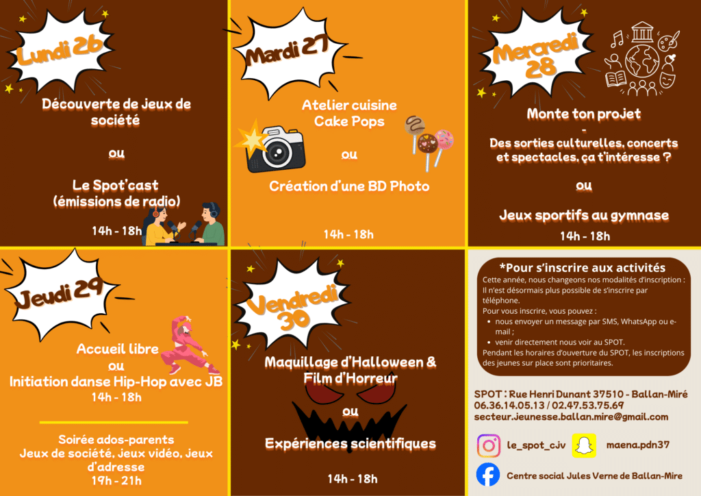 centre Jules Verne planning SPOT 26 au 30 octobre